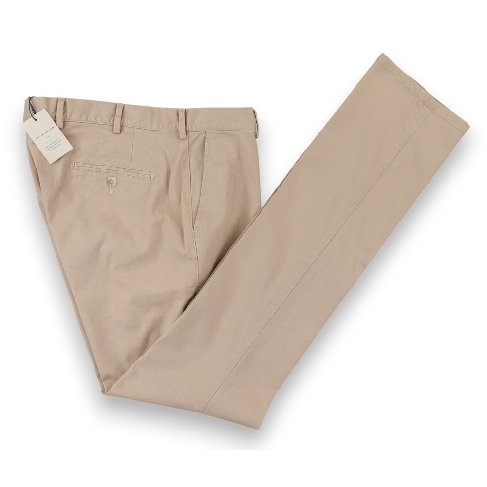 Peter Millar Pilot Flat Front Twill Pants Mens 36x36 Tan Pima Cotton Spandex NWT